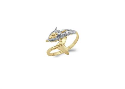 Two Tone Plated Double Dolphin Ring